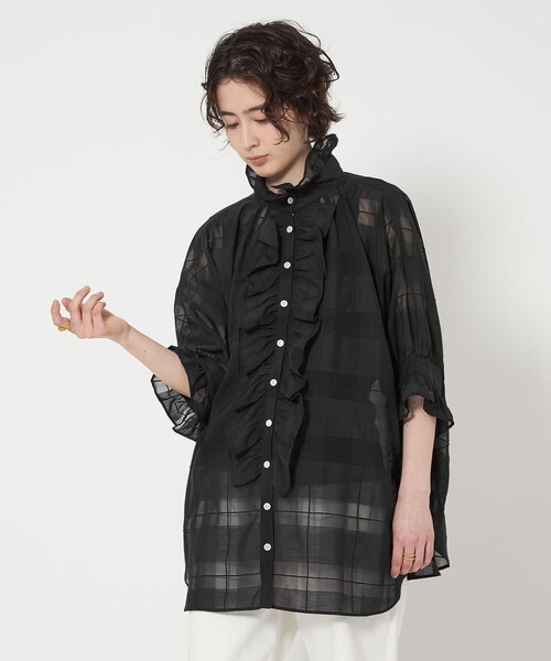 定価2.5万新品タグ付き✨️ dahl'ia フリルコンチョブラウス ブラック dahl'ia（ダリア） ブラウス シャツ 「別注」「dahl'ia」フリル