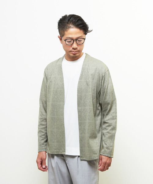 メンズメルローズ（MEN’S MELROSE）/ジャガードメッシュボタンレスカーディガン MEN'S MELROSE カーディガン ジャガードメッシュボタンレス