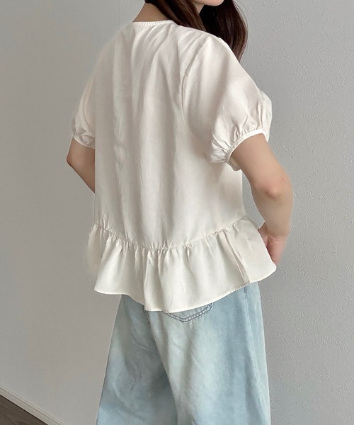 Cham. ブラウス シャツ ボリュームスリーブ裾ギャザーブラウス 