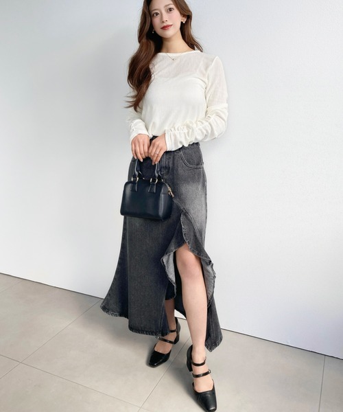 デニムスカート アシメフリルロングデニムスカート : ZOZOTOWN Yahoo