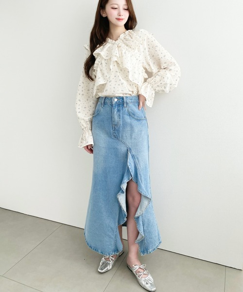 デニムスカート アシメフリルロングデニムスカート : ZOZOTOWN Yahoo