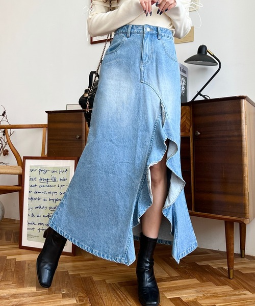 リメイクデニム　アシメフリルロングスカート デニムスカート アシメフリルロングデニムスカート : ZOZOTOWN Yahoo