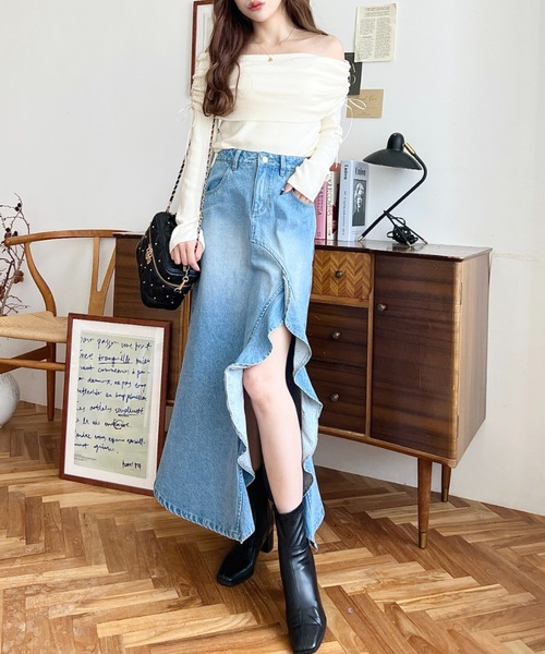 リメイクデニム　アシメフリルロングスカート デニムスカート アシメフリルロングデニムスカート : ZOZOTOWN Yahoo