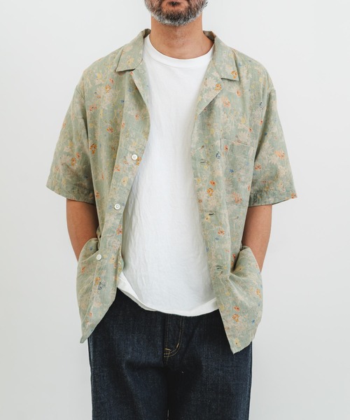 群言堂 根々 花柄 半袖 綿シャツ 綿麻クロス花柄pt半袖シャツ【MEN】 | quadro (クオドロ) 公式