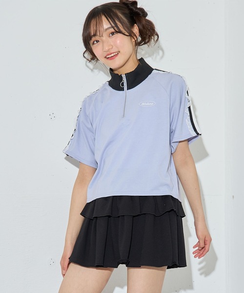 BISKEE tシャツ 「接触冷感」袖ラインハーフジップ プルオーバー