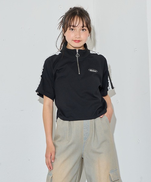 BISKEE tシャツ 「接触冷感」袖ラインハーフジップ プルオーバー