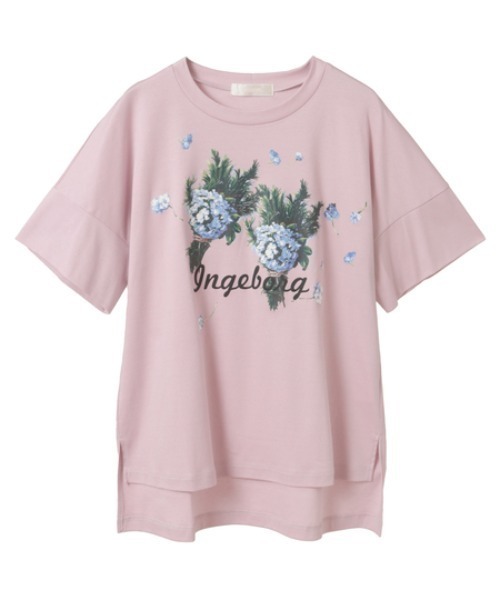 tシャツ ローズマリーとアジサイワンポイントpt.Tシャツ レディース