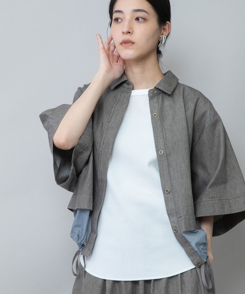 ブラウス シャツ 6ozスラブデニム×シアーデニムドッキングシャツ レディース
