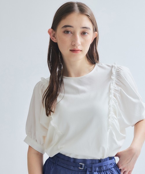 tシャツ スムースギャザースリーブカットトップス「洗濯機で洗える」 レディース