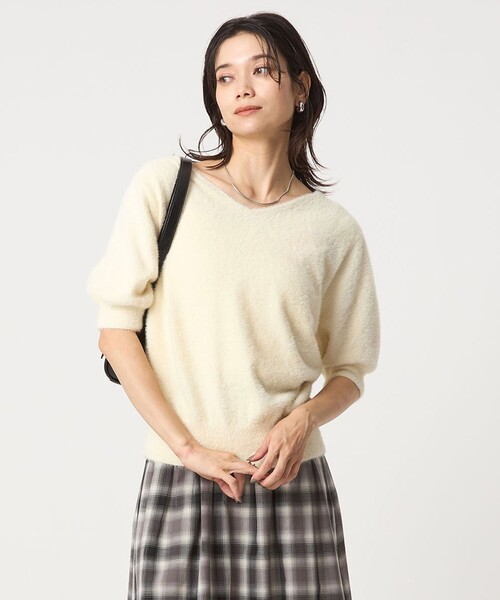 ニット セーター フラッフフェザー 2WAY ショートスリーブ ニット プルオーバー -ウォッシャブル- レディース