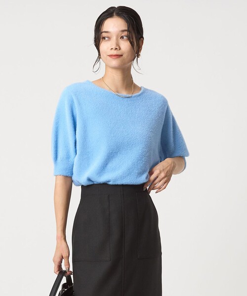 ニット セーター フラッフフェザー 2WAY ショートスリーブ ニット プルオーバー -ウォッシャブル- レディース