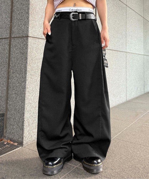 スラックス パンツ サイドタックラメスラックス レディース