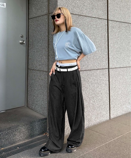 スラックス パンツ サイドタックラメスラックス レディース メンズ