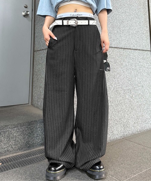 スラックス パンツ サイドタックラメスラックス レディース