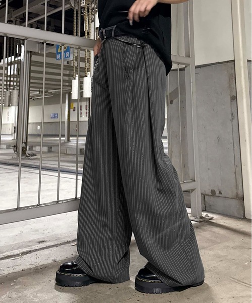 スラックス パンツ サイドタックラメスラックス レディース