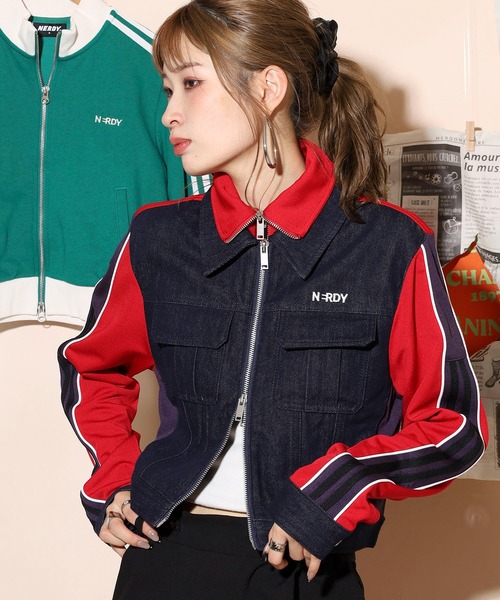 NERDY ジャージ デニムミックストラックトップ レディース : ZOZOTOWN