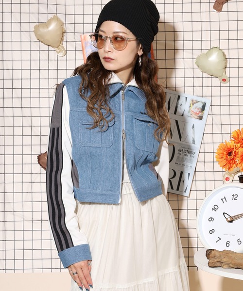 NERDY デニムトラッカートラックトップス  M ノルディ NERDY デニムクロップドトラックトップス