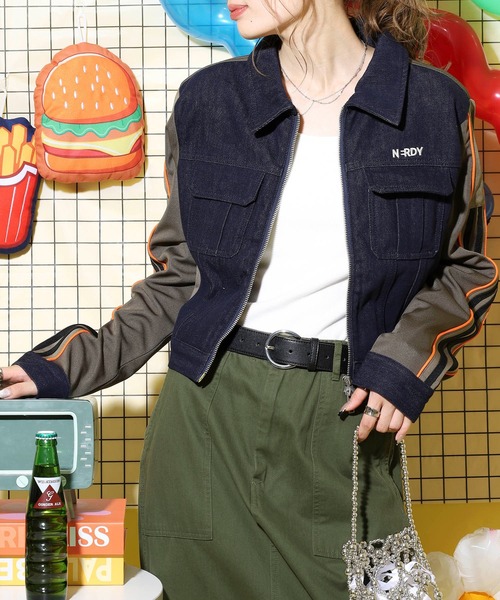 NERDY ジャージ デニムミックストラックトップ レディース : ZOZOTOWN