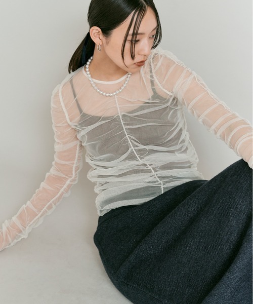 tシャツ シャーリング シアー トップス レディース