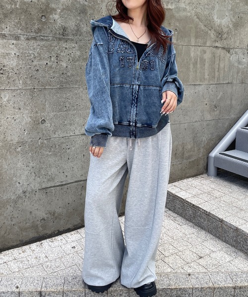 ROGER AND RAW デニムパーカー　フリーサイズ Roger&Raw パーカー デニムジップアップパーカー レディース