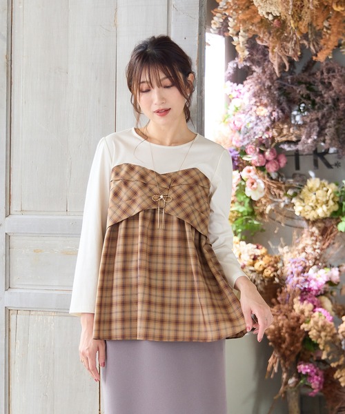 ローズティアラ（Rose Tiara）/【UVカット】レイヤード風カットソー Rose Tiara（ローズティアラ） tシャツ 「UVカット」レイヤード風