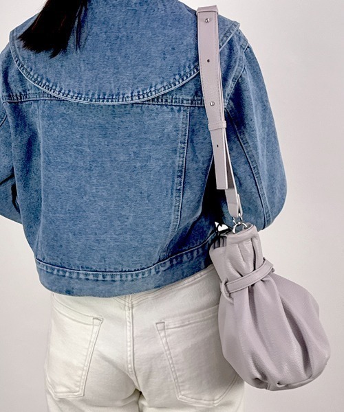 クレージュ　バッグ　ハンドバッグ　ショルダーバッグ　デニム　ロゴ　ボア　黒　巾着 CLOTHY ショルダーバッグ バッグ 「カジュアルにもキレイめにも」巾着