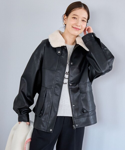 coen（コーエン） ブルゾン アウター ボア襟付きレザーライク