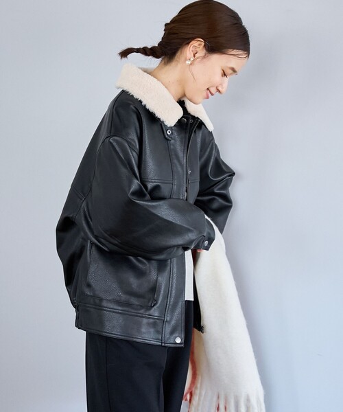coen（コーエン） ブルゾン アウター ボア襟付きレザーライク