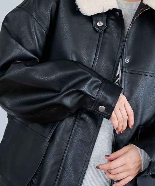 coen（コーエン） ブルゾン アウター ボア襟付きレザーライク