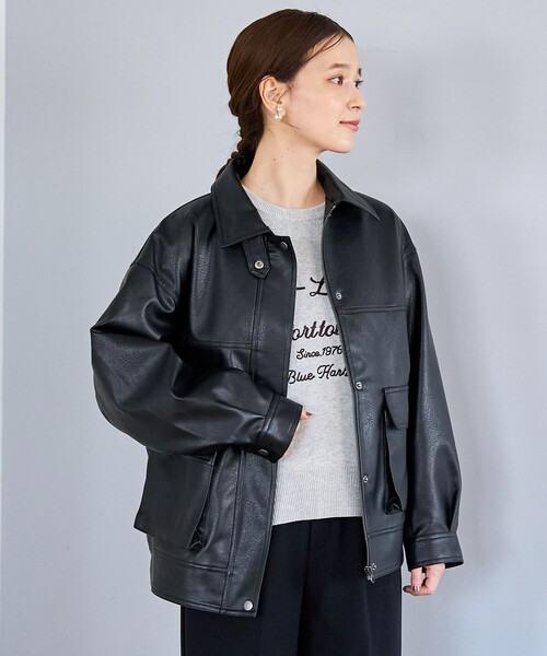 coen（コーエン） ブルゾン アウター ボア襟付きレザーライク