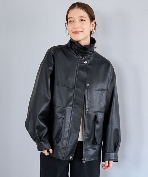 coen（コーエン） ブルゾン アウター ボア襟付きレザーライク