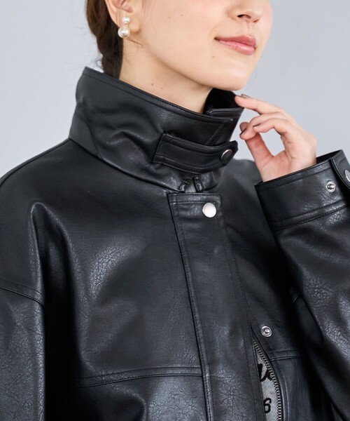 coen（コーエン） ブルゾン アウター ボア襟付きレザーライク