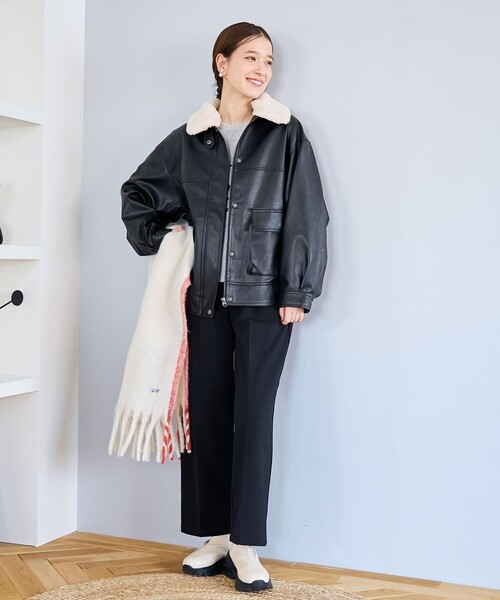 coen（コーエン） ブルゾン アウター ボア襟付きレザーライク