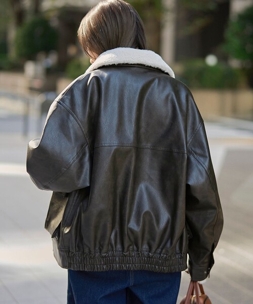 coen（コーエン） ブルゾン アウター ボア襟付きレザーライク