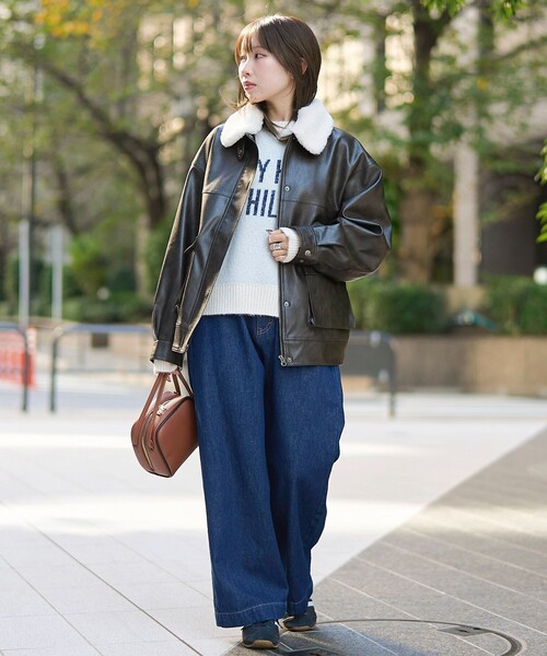 coen（コーエン） ブルゾン アウター ボア襟付きレザーライク