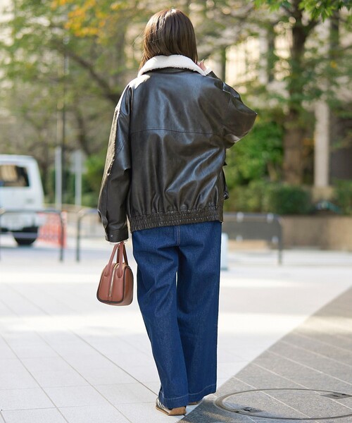 エディーバウワー　衿レザー切替　短丈ブルゾン　ヴィンテージ　ネイビー 4b29cfba3ac7ec1c9c3d652fbf5d90