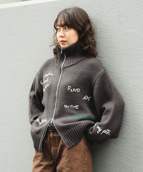 45R 縮絨KNIT刺繍BZ B：MING by BEAMS（ビーミング by ビームス） ニット セーター 手書き