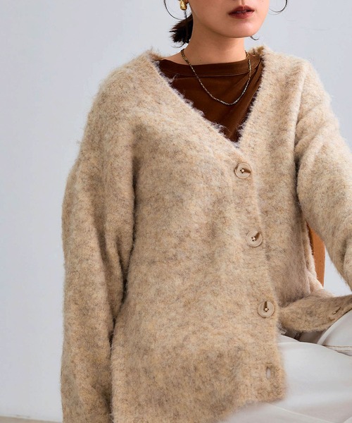 【美品】  Cloth &amp; Cross / クロス&amp;クロス | 透かし編み ラメ ルーズカーディガン | F | ベージュ | レディース 美品】 Cloth & Cross / クロス&クロス | 透かし編み ラメ ルーズ
