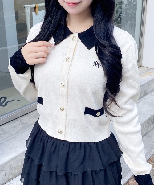 INGNI（イング） カーディガン 襟付配色金ボタンニットカーディガン