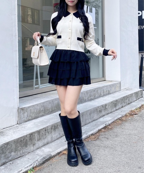 INGNI（イング） カーディガン 襟付配色金ボタンニットカーディガン
