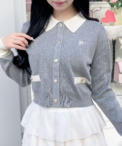 INGNI（イング） カーディガン 襟付配色金ボタンニットカーディガン