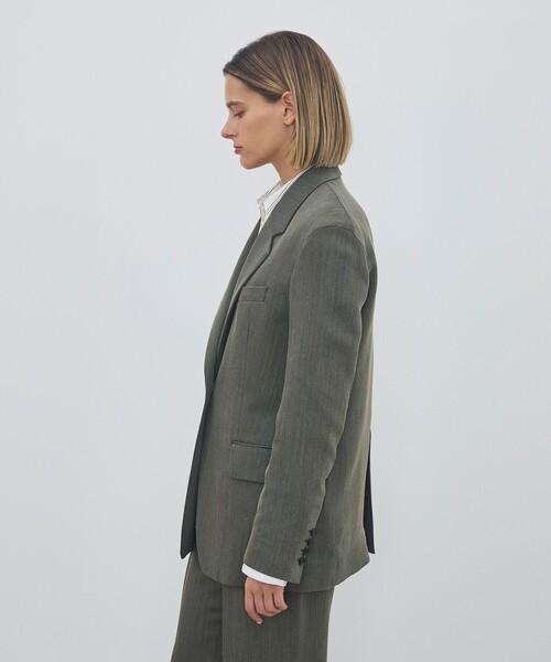 ジャケット テーラードジャケット ハイツイストカルゼ ラウンドショルダーシングルジャケット レディースの画像
