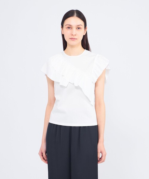 【未使用タグ付き】EPOCA エポカ フリル カットソー ブラウス 白 40 EPOCA（エポカ） tシャツ 「WEB＆一部店舗限定」フリルレイヤーコンビ