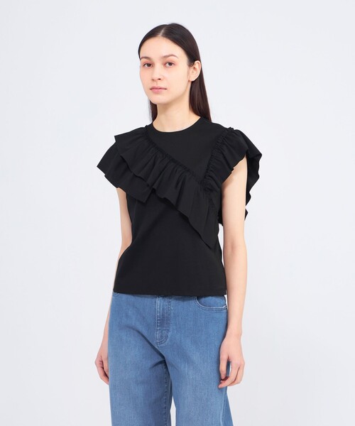 新品 エポカ フリルカットソー ブラック EPOCA（エポカ） tシャツ 「WEB＆一部店舗限定」フリルレイヤーコンビ