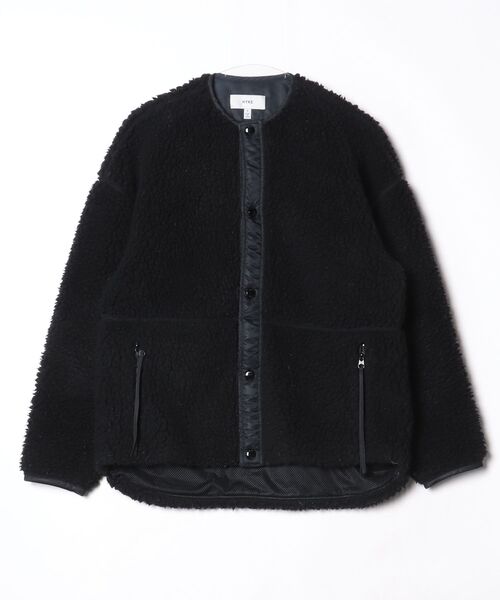 【美品】 HYKE ノーカラー ジャケット 短丈 ウール ブラック 1 HYKE（ハイク） ノーカラージャケット 1 ブラック レディース
