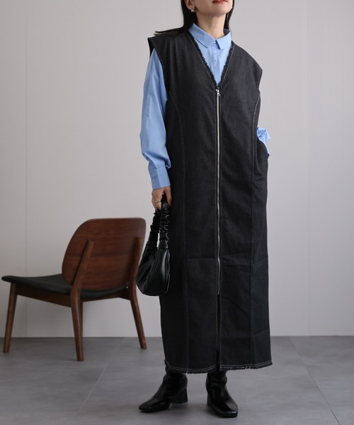「ap retro」 ノースリーブワンピース MEDIUM インディゴブルー レディース_画像2