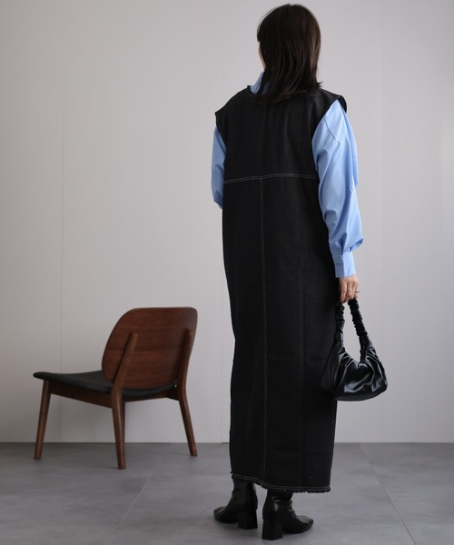 「ap retro」 ノースリーブワンピース MEDIUM インディゴブルー レディース_画像4