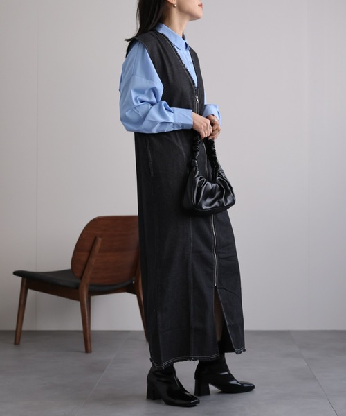 「ap retro」 ノースリーブワンピース MEDIUM インディゴブルー レディース_画像5