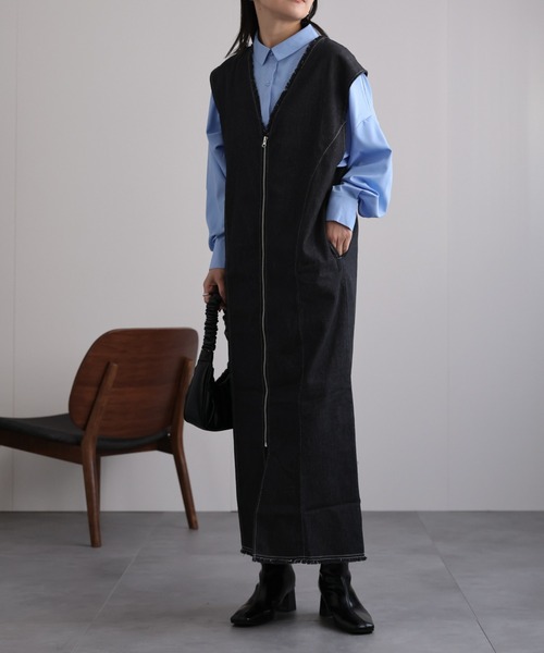 「ap retro」 ノースリーブワンピース MEDIUM インディゴブルー レディース_画像7