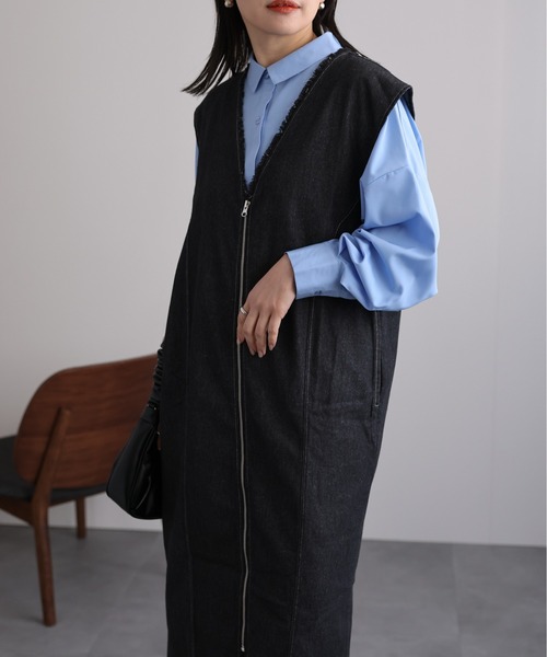 「ap retro」 ノースリーブワンピース MEDIUM インディゴブルー レディース_画像9